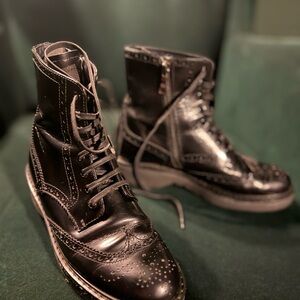 Prada Spazzolato Black Lace Up Boots 36 1/2